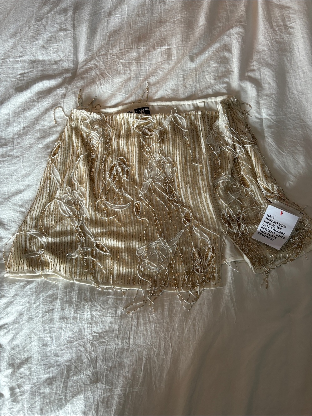 Embellished ivory and Gold Beaded Mini Skirt